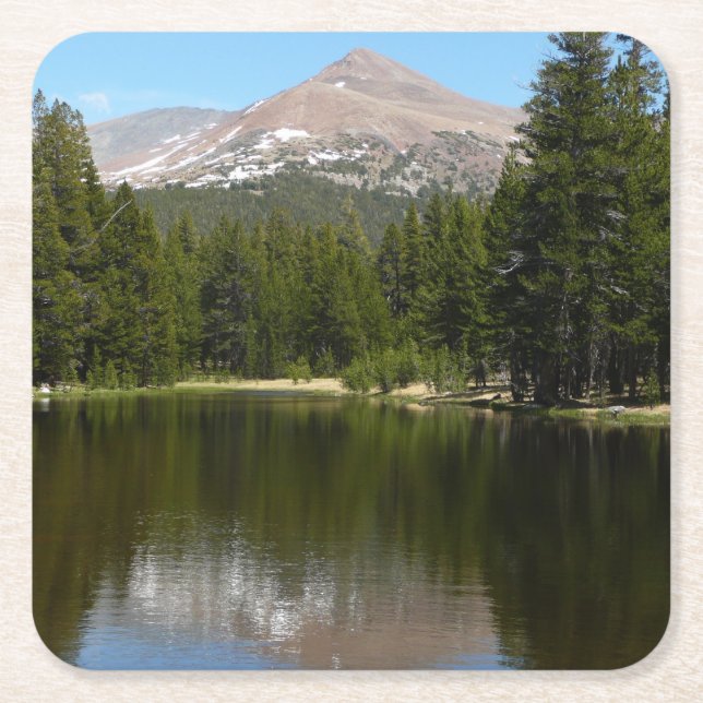 Yosemite Lake Reflection Square Paper Coaster (Front)