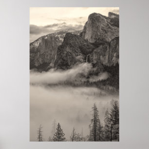 Yosemite Mountain Landscape with Fog Poster