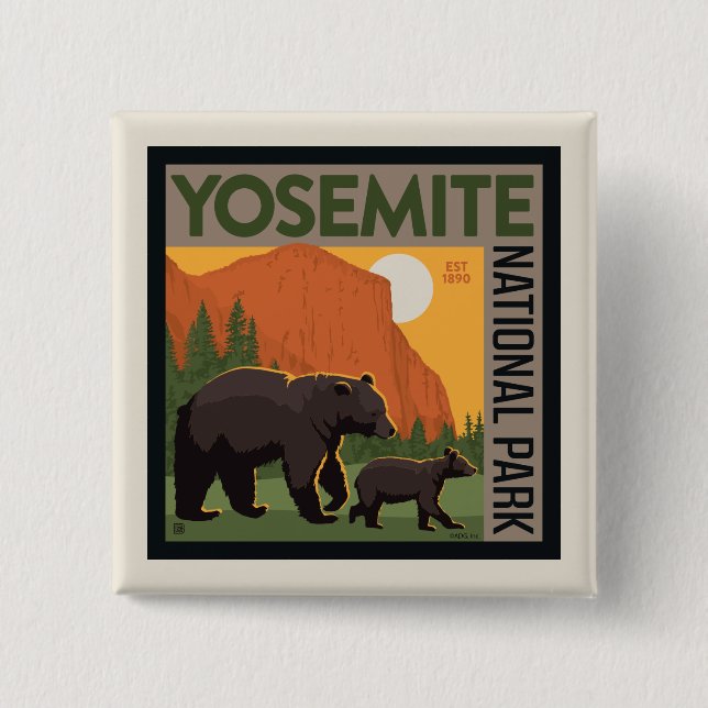 Yosemite National Park | Bear Family 15 Cm Square Badge (Front)