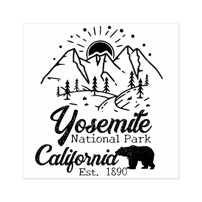 Yosemite National Park Bear Minimalist Mountain Rubber Stamp (Imprint)