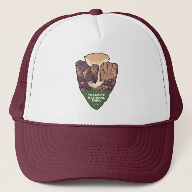 Yosemite National Park Bridalveil Fall Arrowhead Trucker Hat (Front)