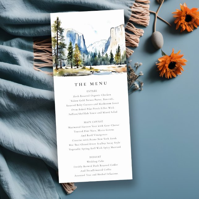 Yosemite National Park CA Watercolor Wedding Menu Invitation (Creator Uploaded)