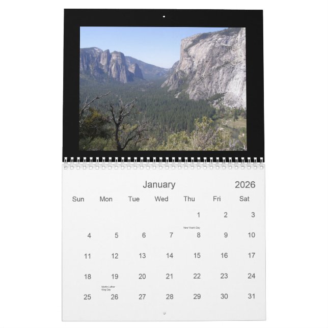 Yosemite National Park Calendar (Jan 2026)