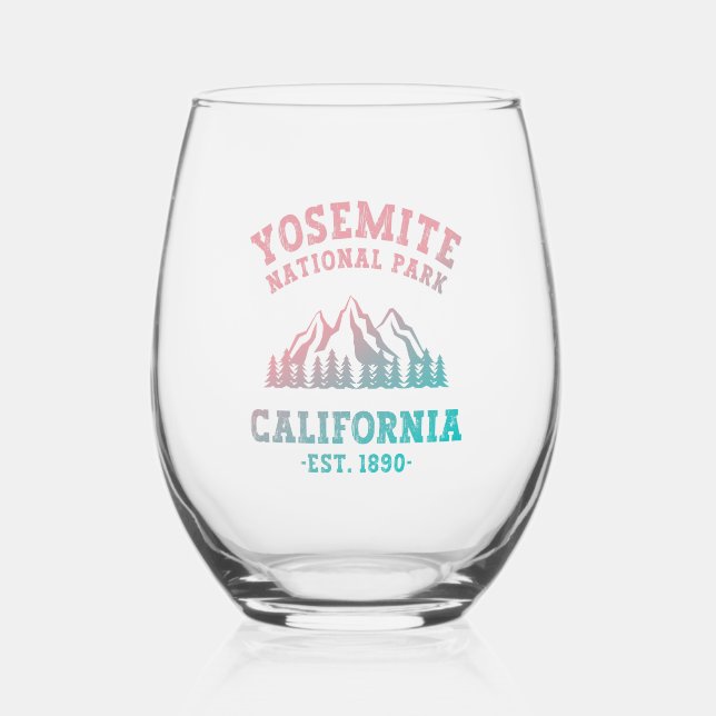 Yosemite National Park California Hiking Gradient  Stemless Wine Glass (Front)