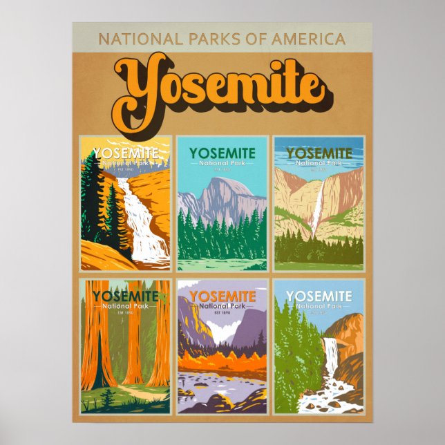 Yosemite National Park California Landmark Collage Poster (Front)