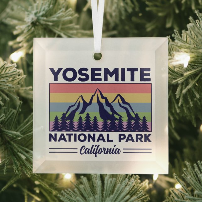 Yosemite National Park California Retro Hiking Glass Tree Decoration (Insitu)