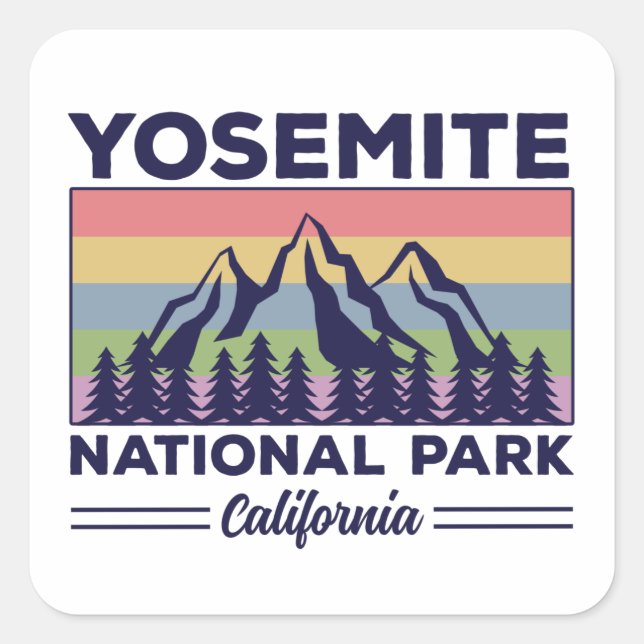 Yosemite National Park California Retro Hiking Square Sticker (Front)