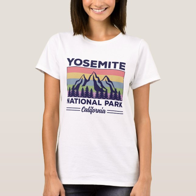 Yosemite National Park California Retro Hiking T-Shirt (Front)