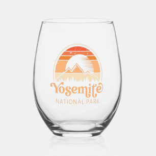Yosemite National Park California Retro Vintage Stemless Wine Glass