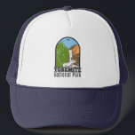 Yosemite National Park California Vernal Fall  Trucker Hat<br><div class="desc">Yosemite vector artwork design. The park is famed for its giant,  ancient sequoia trees,  and for Tunnel View,  the iconic vista of towering Bridalveil Fall and the granite cliffs of El Capitan and Half Dome.</div>