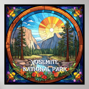 Yosemite National Park Faux Stained Glass Mosaic Poster