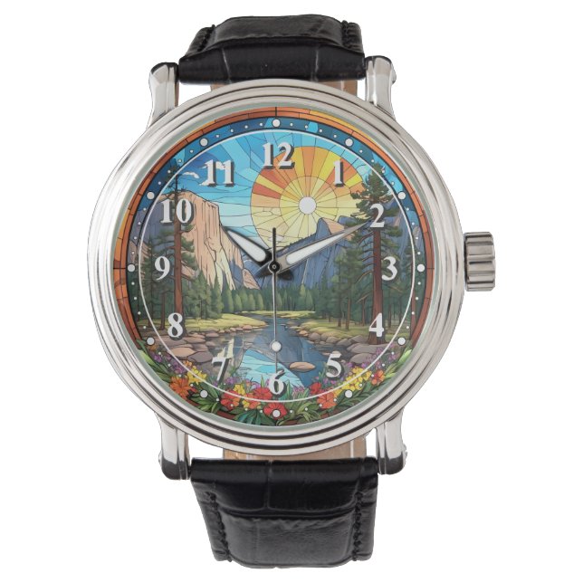 Yosemite National Park Faux Stained Glass Mosaic Watch (Front)