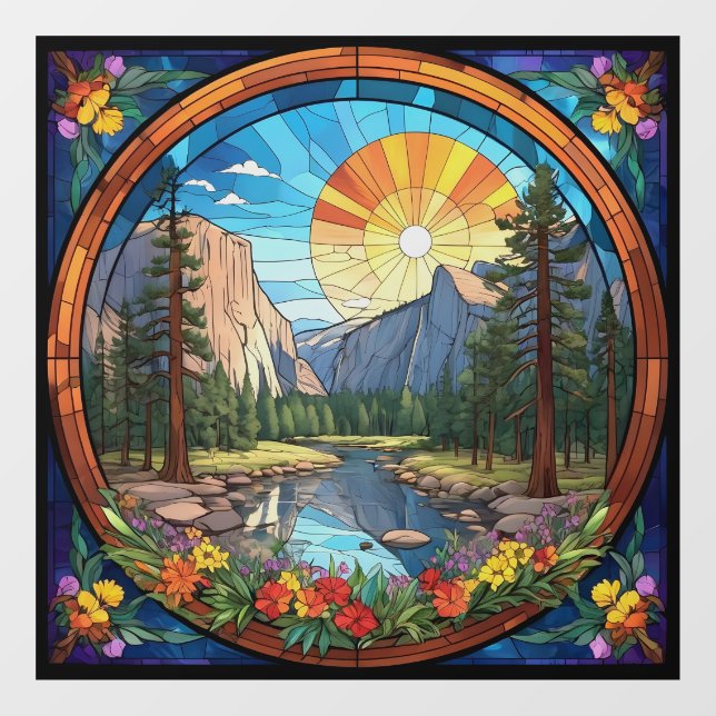 Yosemite National Park Faux Stained Glass Mosaic Window Cling (Sheet)