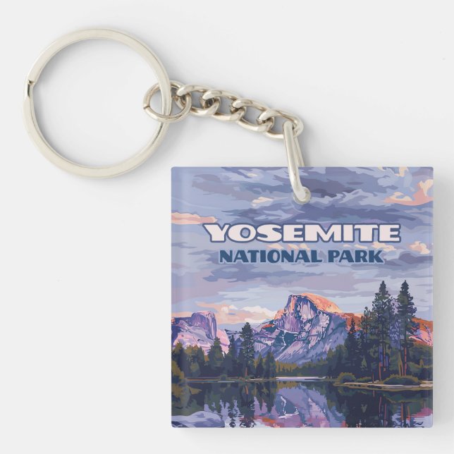 Yosemite National Park Half Dome California Sunset Key Ring (Front)