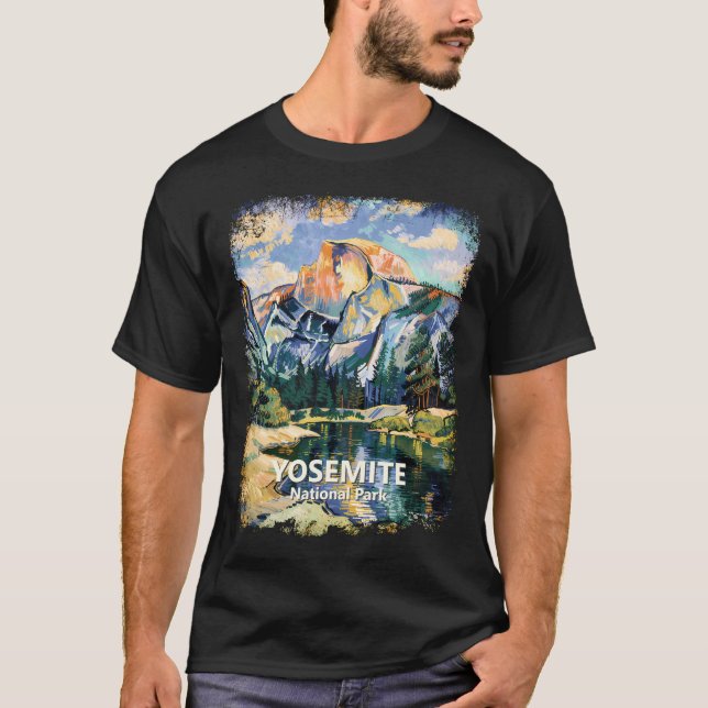 Yosemite National Park Half Dome Colorful Painting T-Shirt (Front)
