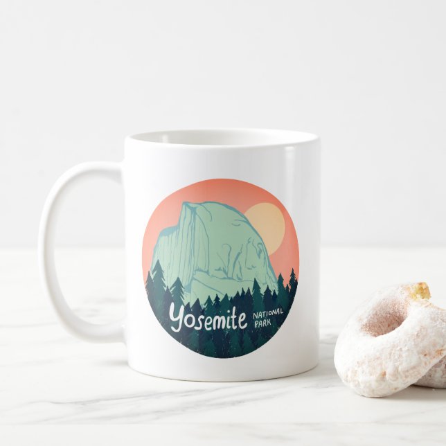 Yosemite National Park Half Dome Sunset Teal Coffee Mug (With Donut)