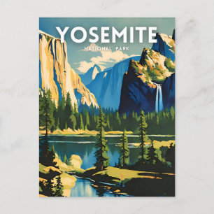 Yosemite National Park illustration retro Aestheti Postcard