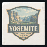Yosemite National Park Illustration Retro Badge Stone Coaster<br><div class="desc">Yosemite vector artwork design. The park is famed for its giant,  ancient sequoia trees,  and for Tunnel View,  the iconic vista of towering Bridalveil Fall and the granite cliffs of El Capitan and Half Dome.</div>
