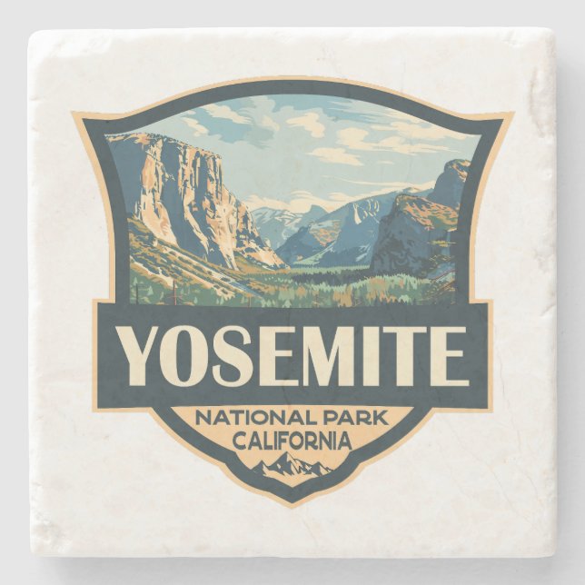 Yosemite National Park Illustration Retro Badge Stone Coaster (Front)