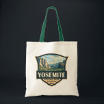 Yosemite National Park Illustration Retro Badge Tote Bag<br><div class="desc">Yosemite vector artwork design. The park is famed for its giant,  ancient sequoia trees,  and for Tunnel View,  the iconic vista of towering Bridalveil Fall and the granite cliffs of El Capitan and Half Dome.</div>