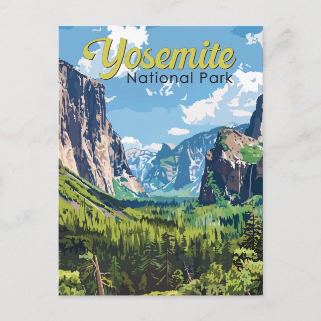 Yosemite National Park Illustration Travel Art Postcard (Front)