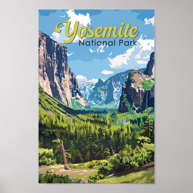 Yosemite National Park Illustration Travel Art Poster (Front)