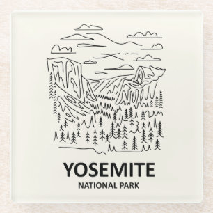 Yosemite National Park Line Art Glass Coaster