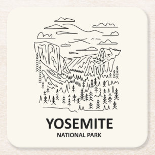 Yosemite National Park Line Art Square Paper Coaster