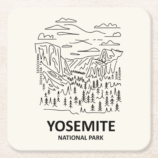 Yosemite National Park Line Art Square Paper Coaster (Front)