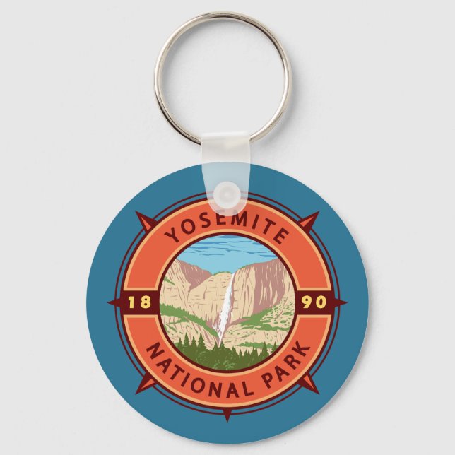 Yosemite National Park Retro Compass Emblem Key Ring (Front)
