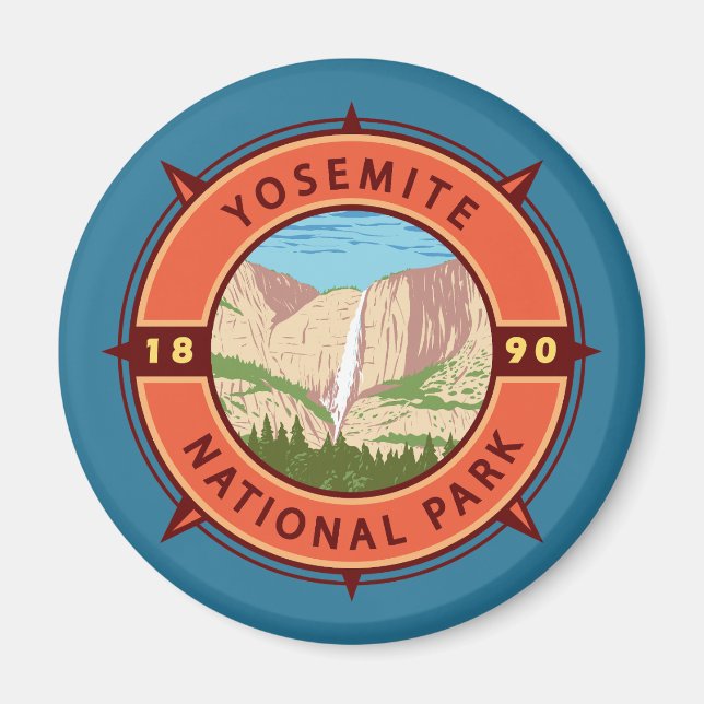 Yosemite National Park Retro Compass Emblem Magnet (Front)