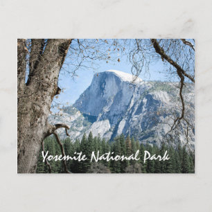 Yosemite National Park text,  photo of Half Dome Postcard
