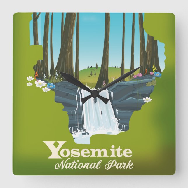 Yosemite National Park vacation poster. Square Wall Clock (Front)