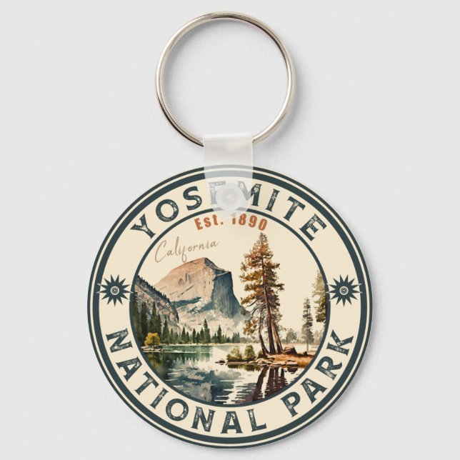 Yosemite National Park Vintage Mountain Souvenirs Key Ring (Front)