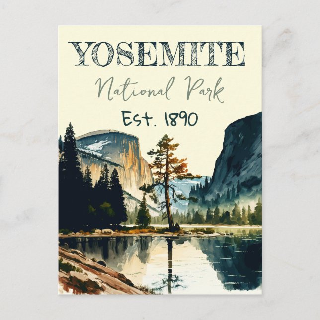 Yosemite National Park watercolor Half Dome Sunset Postcard (Front)