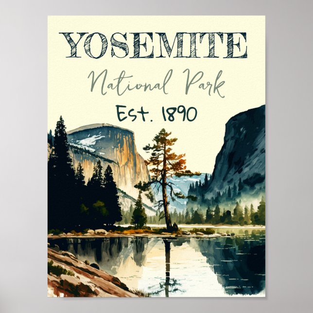 Yosemite National Park watercolor Half Dome Sunset Poster (Front)