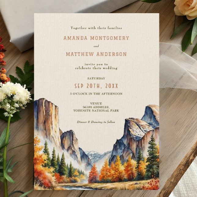 Yosemite National Park Watercolor Land Wedding Invitation (Creator Uploaded)