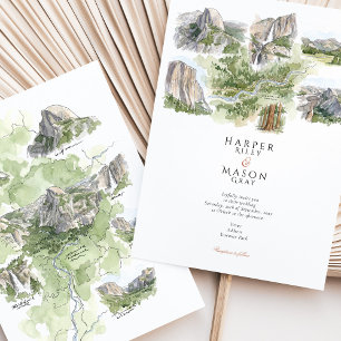 Yosemite National Park Watercolor Map Wedding Invitation