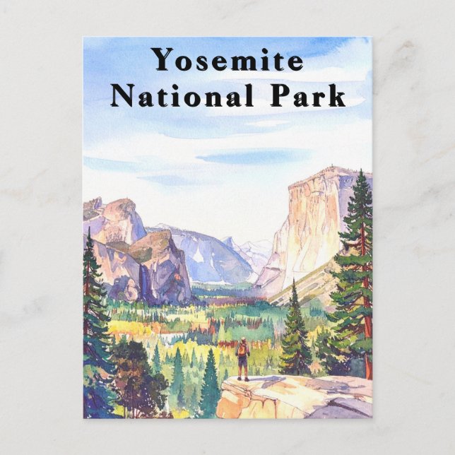 Yosemite National Park Watercolor Mountain Postcard (Front)