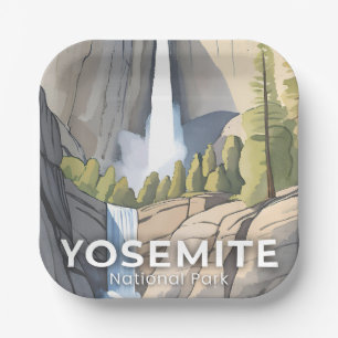 Yosemite National Park   Watercolor Travel Paper Plate