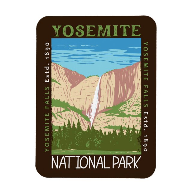 Yosemite National Park Waterfall Distressed Retro  Magnet (Vertical)