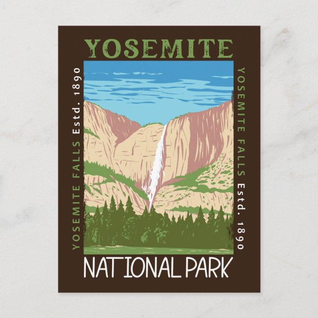Yosemite National Park Waterfall Distressed Retro Postcard (Front)