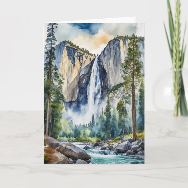 Yosemite National Park Waterfall Watercolor Card (Front)