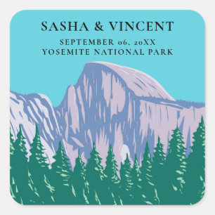 Yosemite National Park Wedding Retro Square Sticker