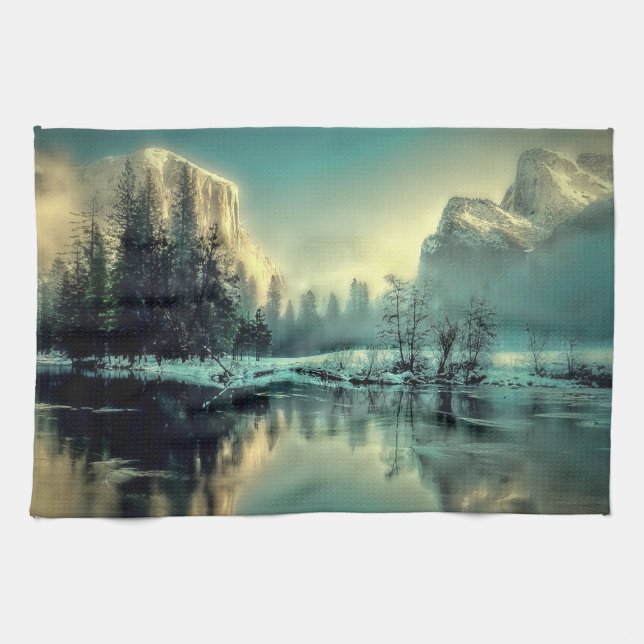 Yosemite Park Sunrise Tea Towel (Horizontal)