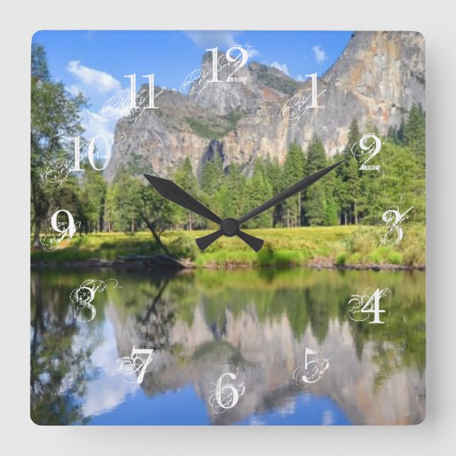 Yosemite Reflection Square Wall Clock (Front)