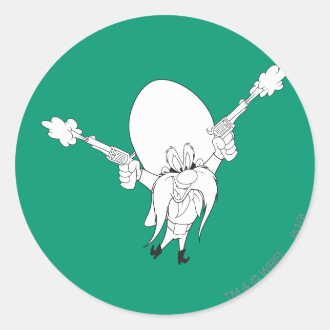 Yosemite Sam Guns Blazing Classic Round Sticker (Front)
