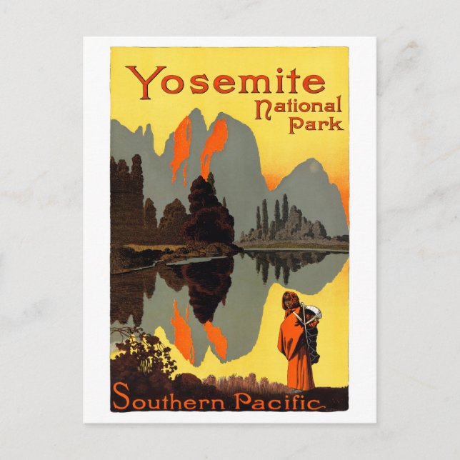 Yosemite USA Vintage Travel Poster Restored Postcard (Front)