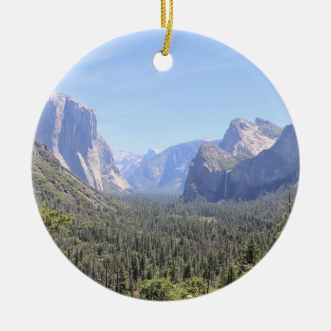 Yosemite Valley, Bridalveil Falls, Half Dome, CA Ceramic Tree Decoration (Front)