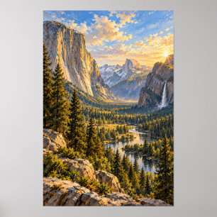 Yosemite Valley Golden Hour Mountain Landscape Wal Poster